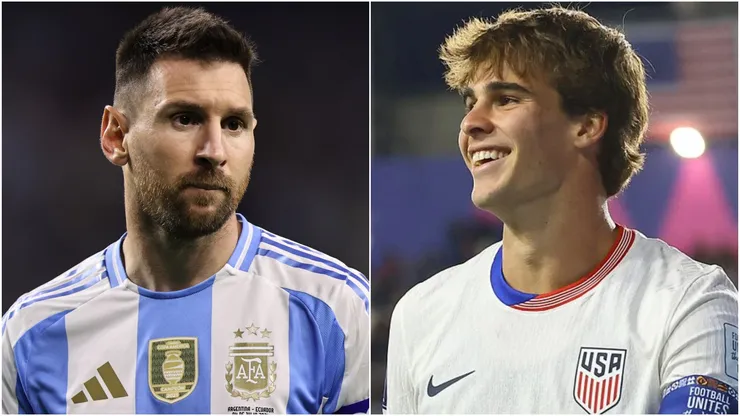 Lionel Messi (L) of Argentina and Benjamin Cremaschi (R) of USYNT.