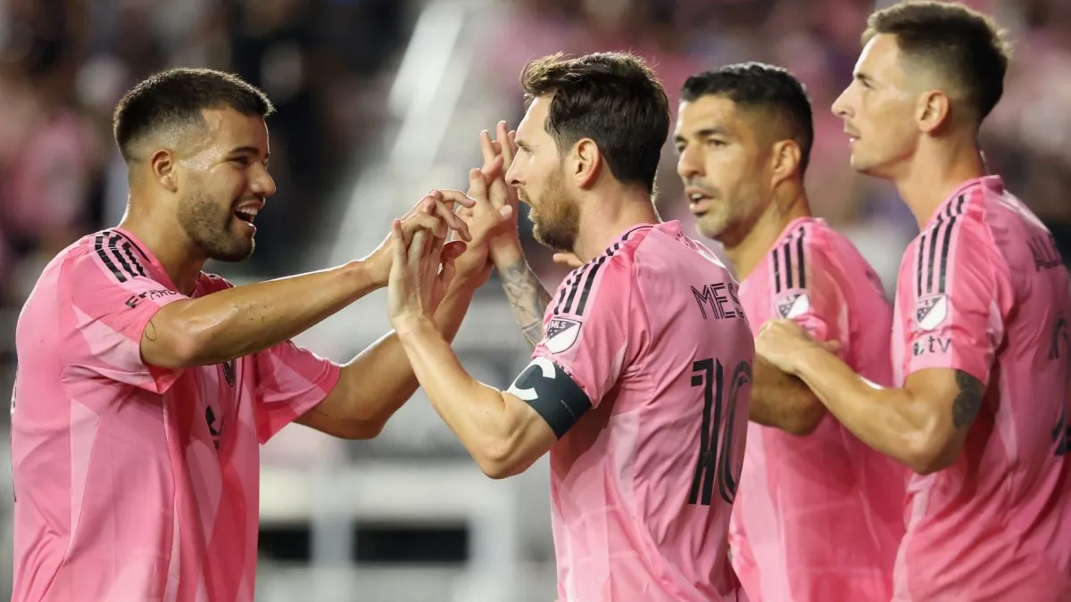Lionel Messi celebrating with his Inter Miami teammates