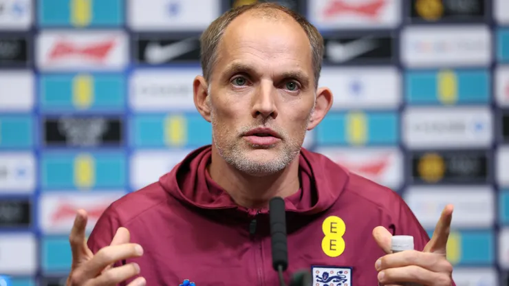 Thomas Tuchel, Head Coach of England speaks to the media.
