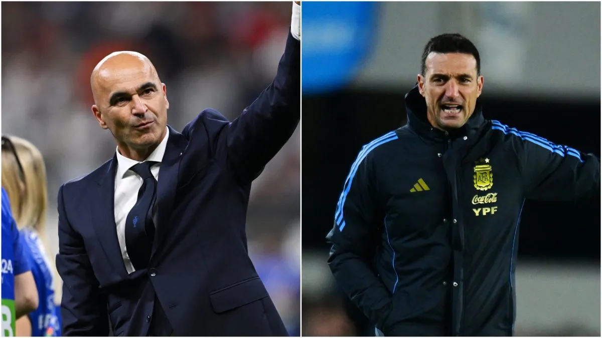 Roberto Martinez (L), Head Coach of Portugal and Lionel Scaloni (R), Head Coach of Argentina.