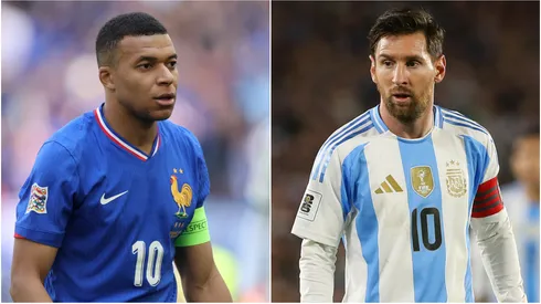 Kylian Mbappe (L) of France and Lionel Messi (R) of Argentina.
