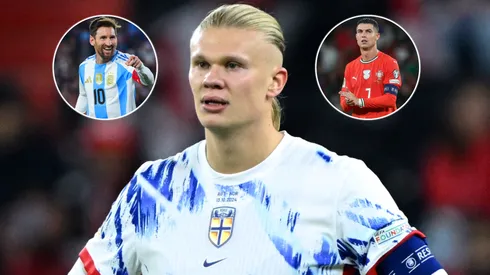 Erling Haaland of Norway, Lionel Messi of Argentina and Cristiano Ronaldo of Portugal.