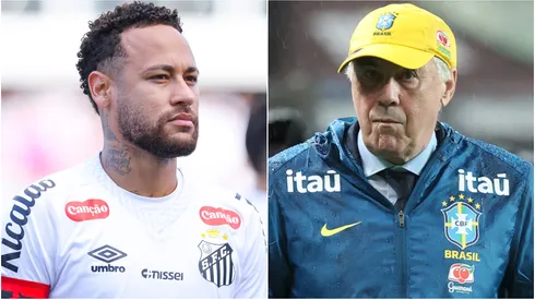 Neymar of Santos and Head coach Carlo Ancelotti of Brazil.