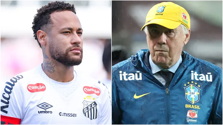 Neymar of Santos and Head coach Carlo Ancelotti of Brazil.
