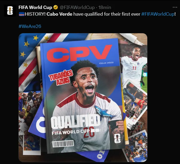FIFA welcomes Cape Verde to the 2026 World Cup.