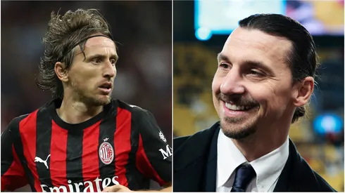 Luka Modric (L) and Zlatan Ibrahimovic (R), Senior Advisor of AC Milan.
