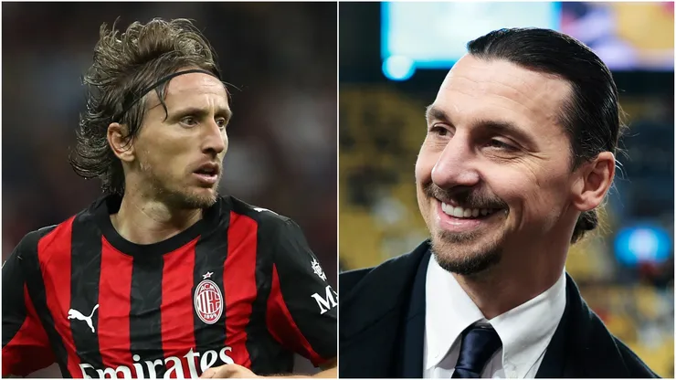Luka Modric (L) and Zlatan Ibrahimovic (R), Senior Advisor of AC Milan.