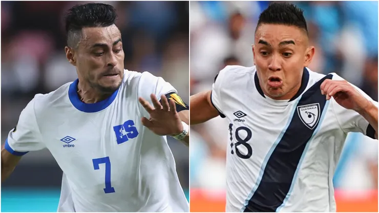 Darwin Cerén #7 of El Salvador and Oscar Santis #18 of Guatemala.