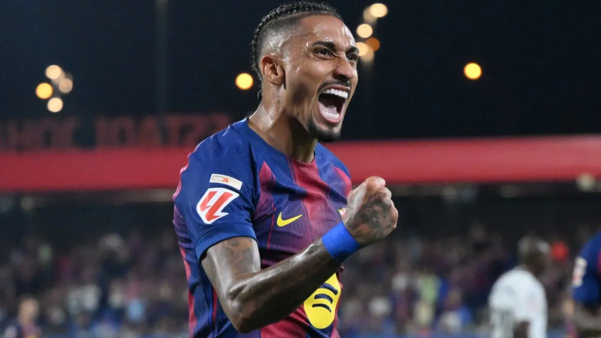 Barcelona star Raphinha celebrating a goal