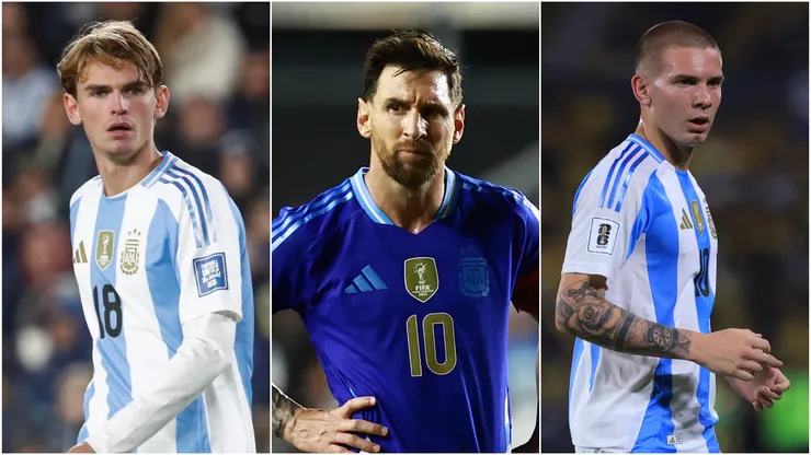 Argentina's Nico Paz, Lionel Messi, and Franco Mastantuono.