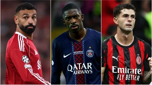 Liverpool's Mohamed Salah, PSG's Ousmane Dembele, and Milan's Christian Pulisic.