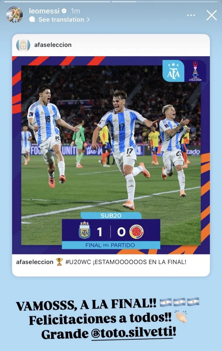 Lionel Messi's message to Argentina U-20 team.