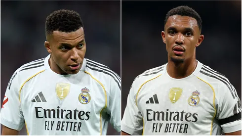 Real Madrid players Kylian Mbappe and Trent Alexander-Arnold.