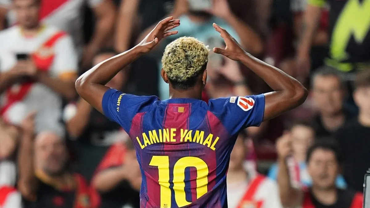 Lamine Yamal of FC Barcelona celebrating.