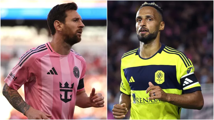Lionel Messi of Inter Miami and Hany Mukhtar of Nashville SC.