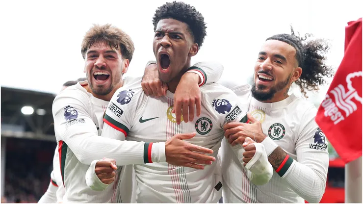 Josh Acheampong of Chelsea celebrates with teammates