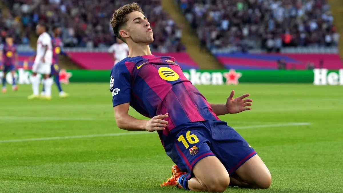 Barcelona star Fermin Lopez celebrating a goal