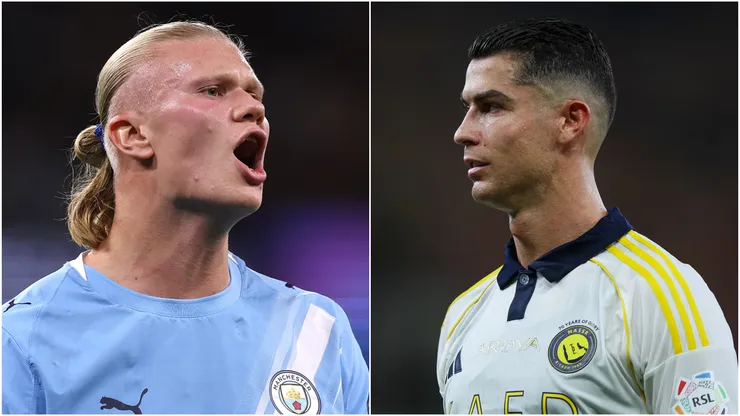 Erling Haaland (L) of Manchester City and Cristiano Ronaldo (R) of Al Nassr.