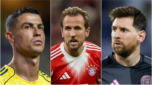 Cristiano Ronaldo (R) Al Nassr, Harry Kane (M) of Bayern Munich, and Lionel Messi (R) #10 of Inter Miami.