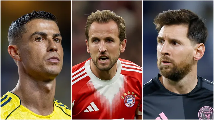 Cristiano Ronaldo (R) Al Nassr, Harry Kane (M) of Bayern Munich, and Lionel Messi (R) #10 of Inter Miami.