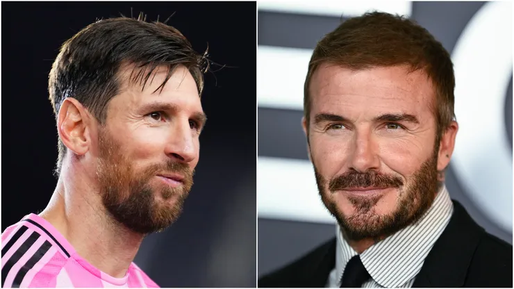 Lionel Messi (L) #10 and David Beckham, co-owner of Inter Miami CF.