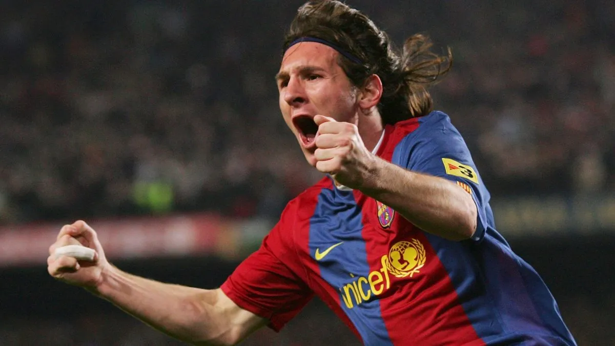 Lionel Messi celebrates after scoring against Real Madrid on March 10, 2007.