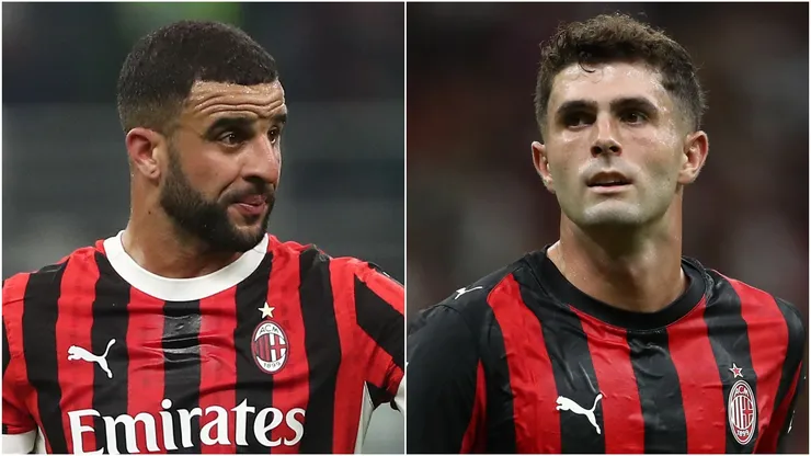 Kyle Walker (L) and Christian Pulisic (R) of AC Milan.