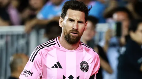 Lionel Messi #10 of Inter Miami CF looks on during the 2025 MLS Cup Playoff.