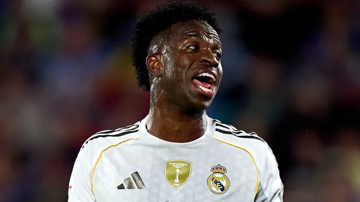 Vinicius Junior of Real Madrid reacts during the LaLiga EA Sports match.
