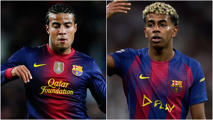 Rafinha, while playing fort Barcelona in 2012, and Lamine Yamal.