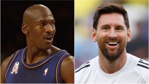 Michael Jordan #23 of the Washington Wizards and Lionel Messi #10 of Inter Miami.
