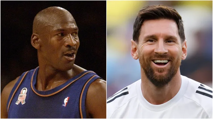 Michael Jordan #23 of the Washington Wizards and Lionel Messi #10 of Inter Miami.