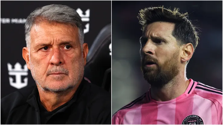 Head coach Gerardo Martino (L) and Lionel Messi (R) #10 of Inter Miami CF.