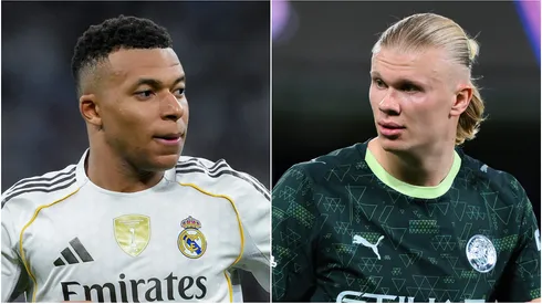 Kylian Mbappe (L) of Real Madrid and Erling Haaland (R) of Manchester City.