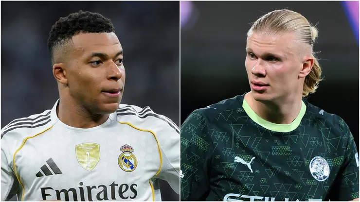 Kylian Mbappe (L) of Real Madrid and Erling Haaland (R) of Manchester City.