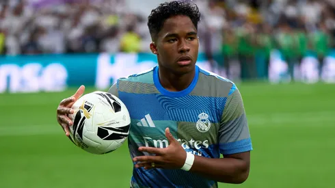 Endrick Felipe Moreira of Real Madrid warms up prior to the LaLiga EA Sports match.
