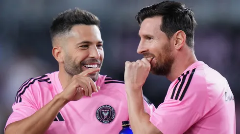 Lionel Messi #10 and Jordi Alba #18 of Inter Miami CF warm up.
