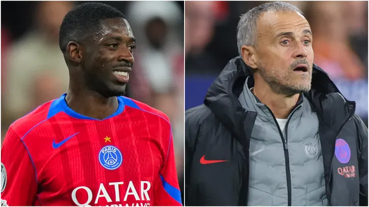 Ousmane Dembele of Paris Saint-Germain and coach Luis Enrique.