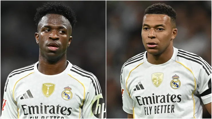 Vinicius Junior (L) and Kylian Mbappe (R) of Real Madrid.
