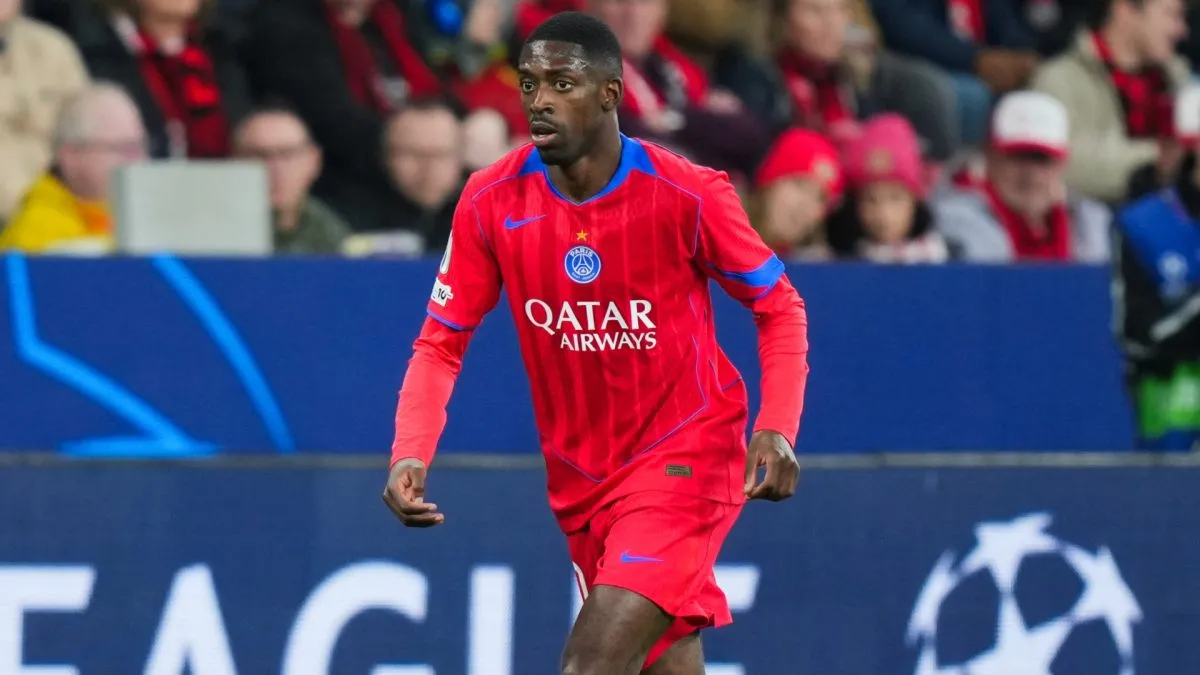 Ousmane Dembele of PSG against Bayer Leverkusen.
