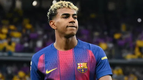 Lamine Yamal of FC Barcelona looks on prior to the LaLiga EA Sports match.