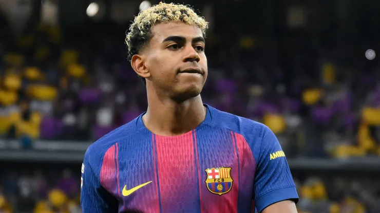 Lamine Yamal of FC Barcelona looks on prior to the LaLiga EA Sports match.