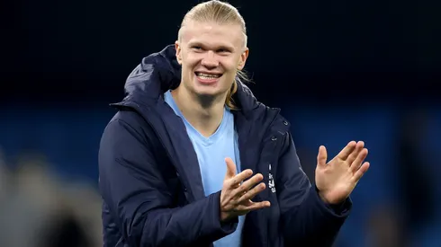 Erling Haland of Manchester City celebrates a Premier League victory.