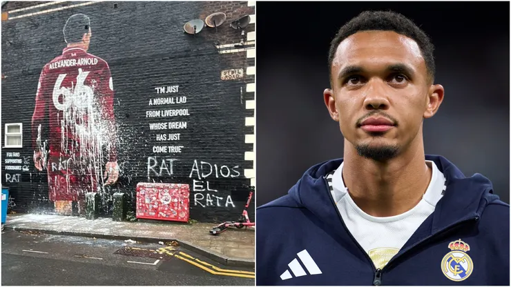 Trent Alexander-Arnold of Real Madrid and his vandalized mural in Liverpool