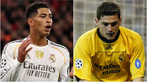 Jude Bellingham of Real Madrid and Iker Cassilas playing a Champions League game in 2003.