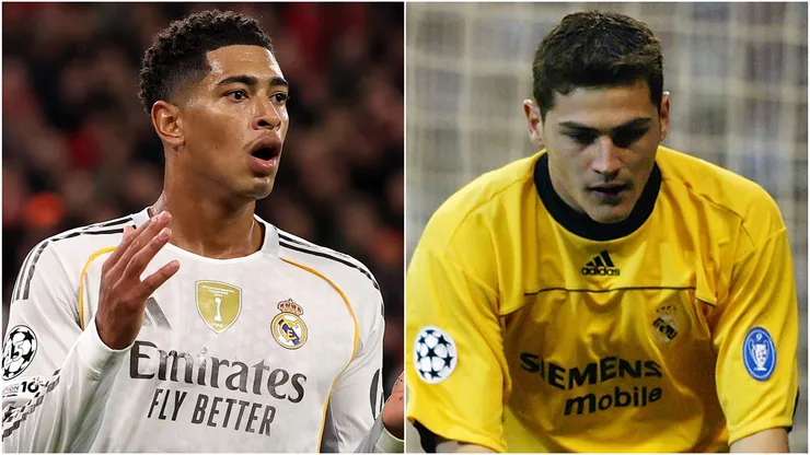 Jude Bellingham of Real Madrid and Iker Cassilas playing a Champions League game in 2003.