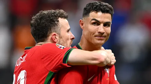 Diogo Jota and Cristiano Ronaldo of Portugal celebrate.