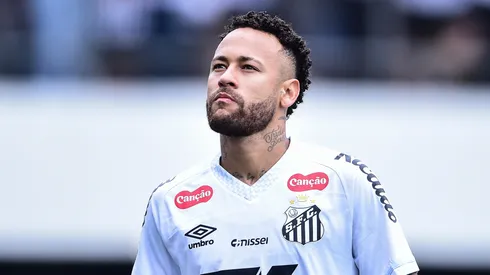 Neymar of Santos looks on during a Brasileirao 2025 match against Fortaleza.
