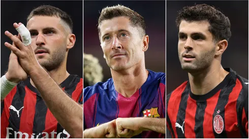 Santiago Gimenez (left), Robert Lewandowski (center), and Christian Pulisic (right)