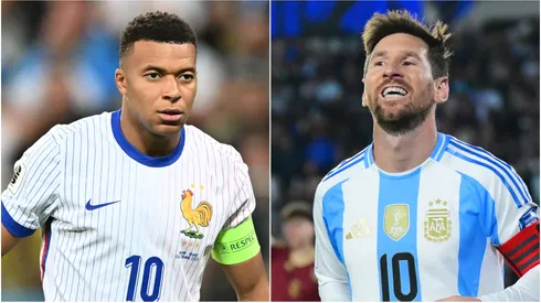 Kylian Mbappe (L) of France and Lionel Messi (R) of Argentina.